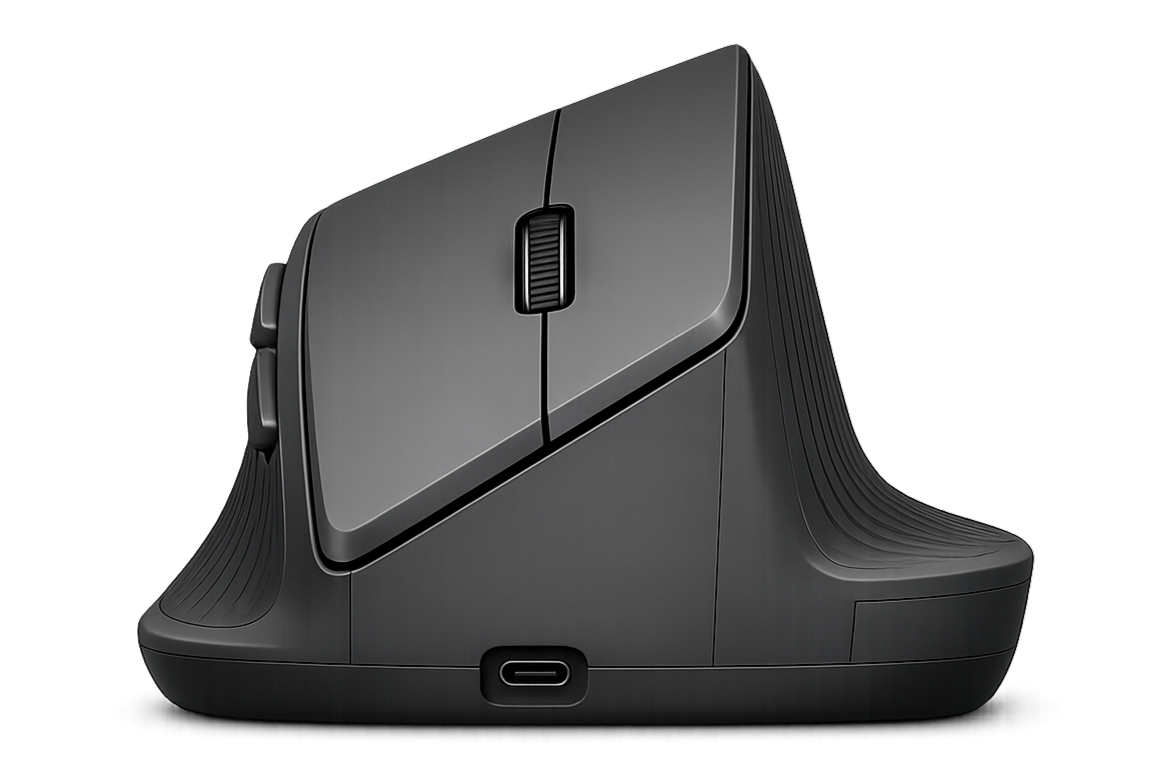Side profile of the Forma ergonomic mouse in matte black